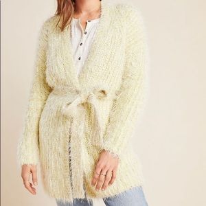 Anthropologie Larkin yellow shimmer sweater New NWT medium large Cardigan Belt